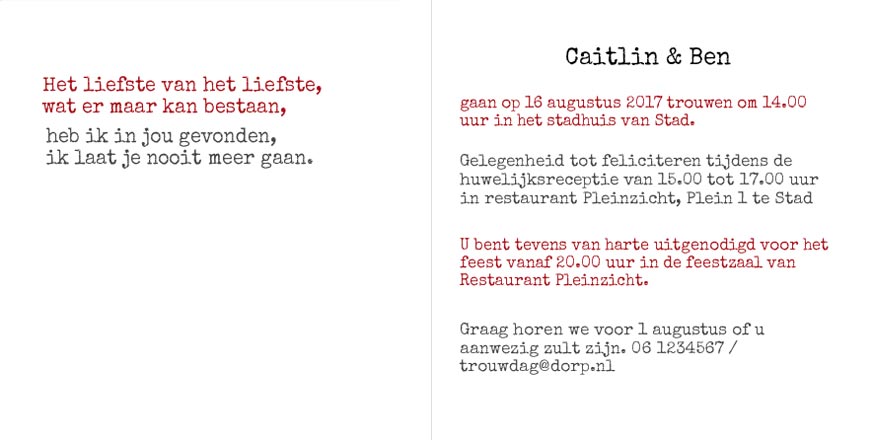 Hedendaags Voorbeeld teksten voor trouwkaarten - Fotokaarten XG-52