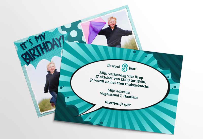 It\'s my birthday! Kaart voor kinderfeestje met 2 foto\'s