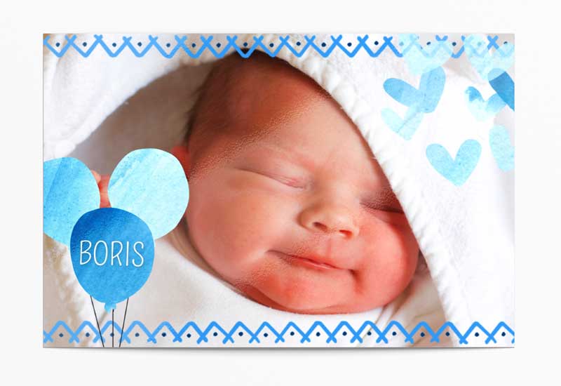 Geboortekaartje jongen met lichtblauwe ballonnen