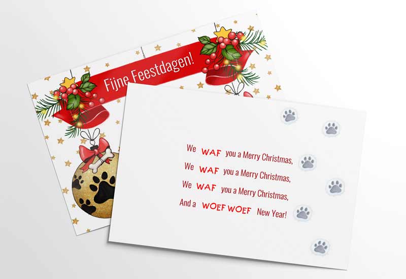Kerstkaart voor de hondenliefhebber - We Waf You a Merry Christmas