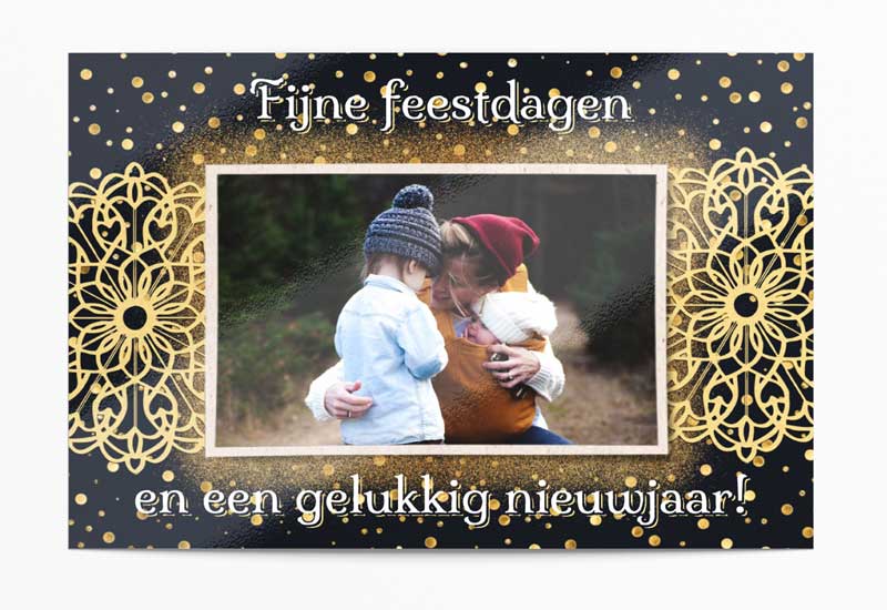 Welp Kerstkaart met foto en gouden patronen QW-46