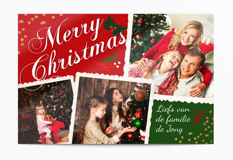 Klassieke Merry Christmas-kaart met meer foto\'s