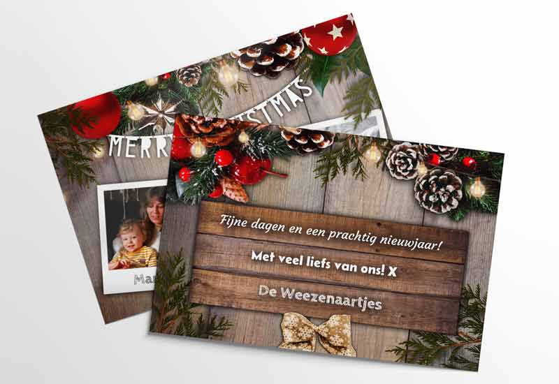 Leuke kerstkaart met collage van polaroidfoto\'s