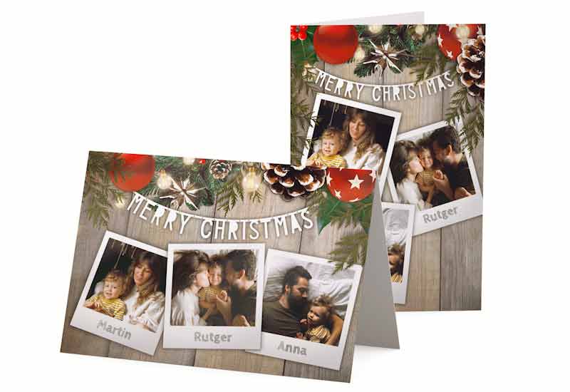 Leuke kerstkaart met collage van polaroidfoto\'s