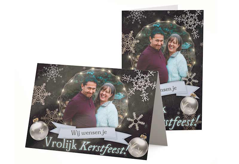 Sprankelende kerstkaart met foto\'s in lichtframe