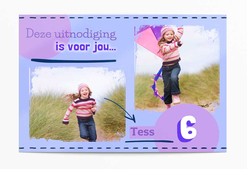 Uitnodiging voor jou ! Kaart voor kinderfeestje met 2 foto\'s