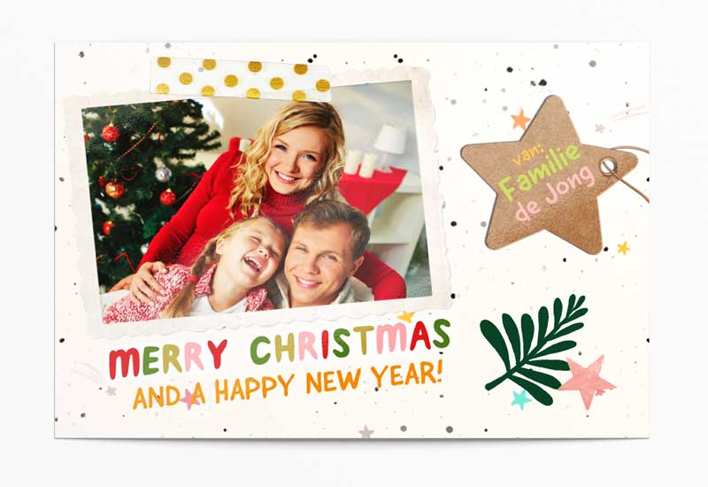 Vrolijke kerstkaart met foto\'s en doodles