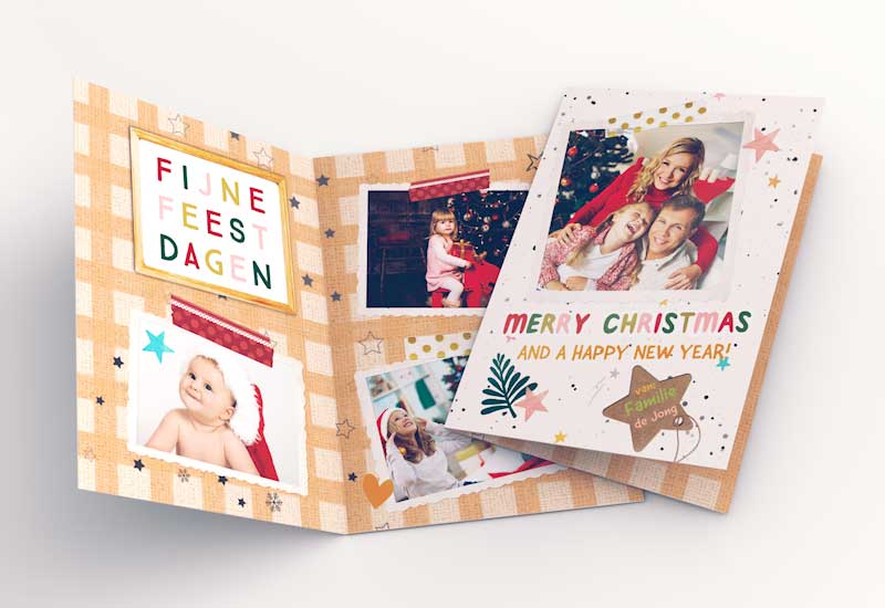 Vrolijke kerstkaart met foto\'s en doodles