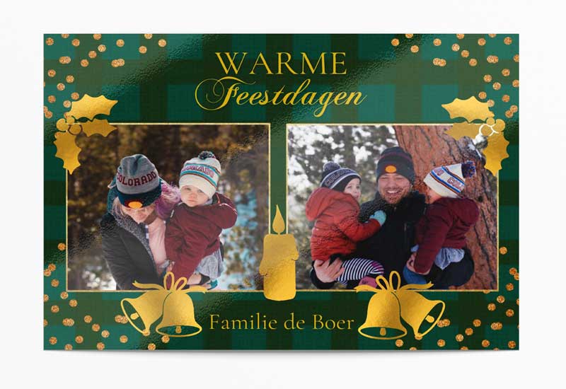 Warme feestdagen kerstkaart met gouden elementen