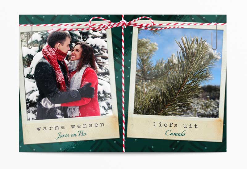 Kerstkaart Warme wensen en liefs met 2 foto\'s