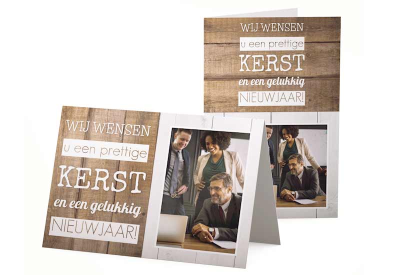 Zakelijke kerstkaart met foto en houten planken