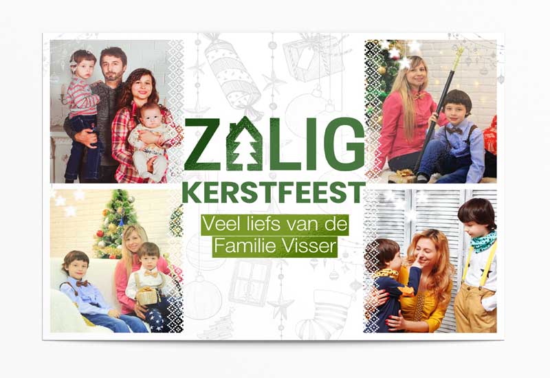 Zalig Kerstfeest-kaart met 4 foto\'s