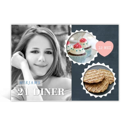 Uitnodiging voor 21-diner met plek voor meerdere fotos