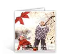 foto kerstkaart met lint en tekst cadeautje
