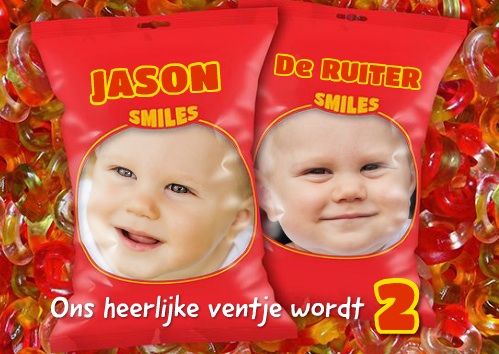 Uitnodiging voor een kinderfeestje met snoepzak
