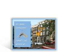 Verhuiskaart met label en sleutels