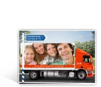 Verhuiskaart met verhuiswagen en bord