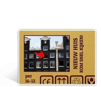 voorbeeld verhuiskaart met foto en kartonachtergrond